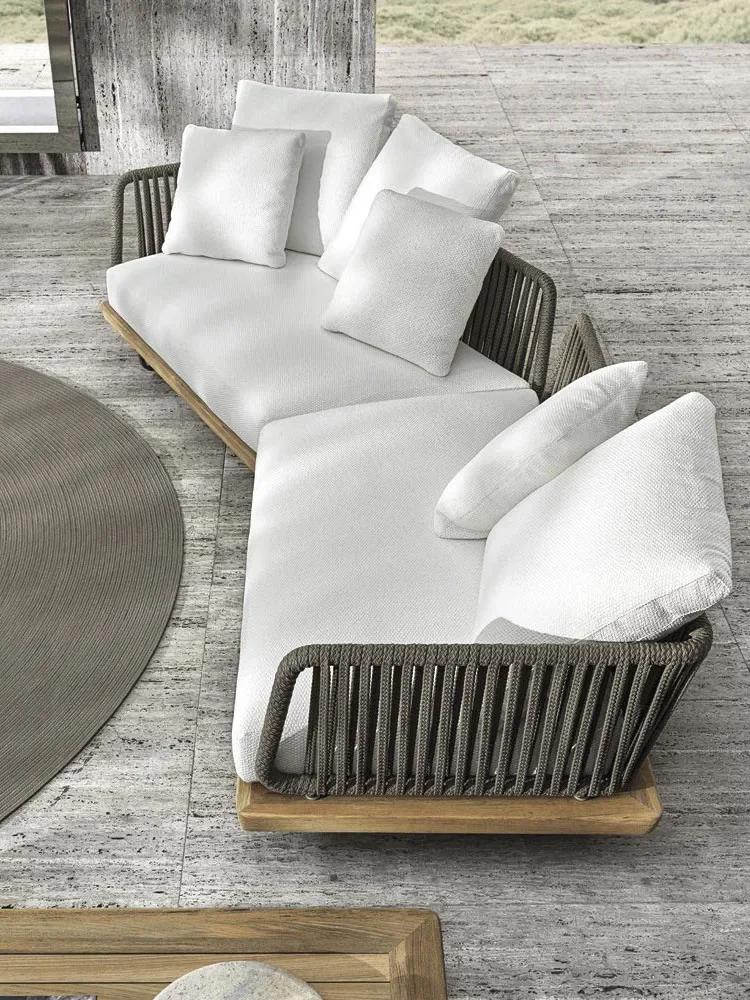 

ZQDZ уличный диван из ротанга для отдыха из тикового дерева, солнцезащитный крем для двора, водонепроницаемая терраса, двойная комбинация, ленивая вилла, кровать, мебель