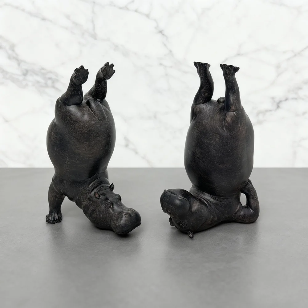 Yoga Hippo Statue Cute River Horse Resin Figurine Creative Animal Sculpture Home Decoration Living Room Desktop Ornament Crafts