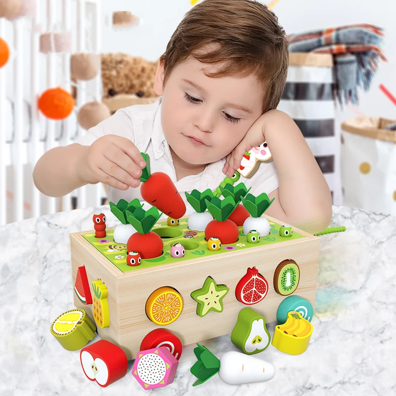 Best Selling Magnetic Fishing Wooden Radish Fruit Cart Shape Matching Blocks Montessori Educational Toys For Children