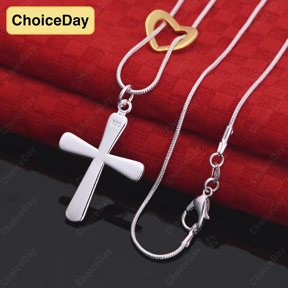 

ChoiceDay Fashion 925 Sterling Silver Delicate Cross Heart Pendant Necklace Women's Party Accessories Gift Ornaments Jewelry