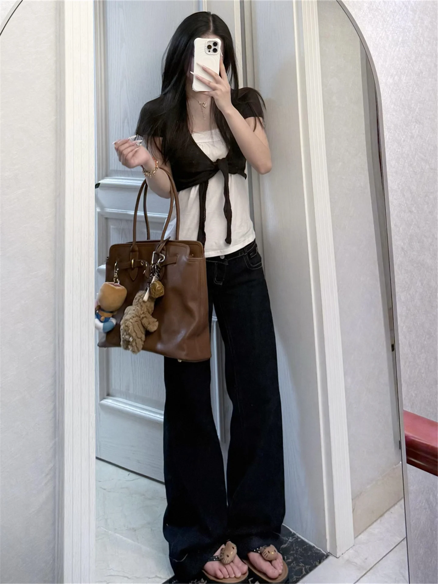 

American Retro Low Waist Flared Jeans Women's Spring Autumn Slimming Loose Long Wide Leg Floor Length Pants Casual Style