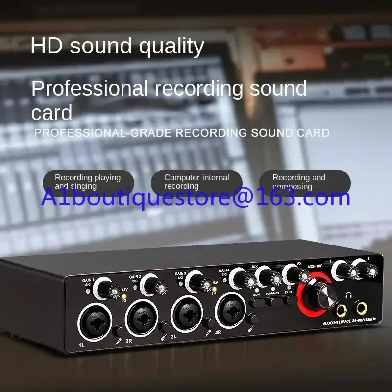 Professional 24Bit 192Hkz 4 Channel Audio Interface USB Sound Card for Live Recording Solo