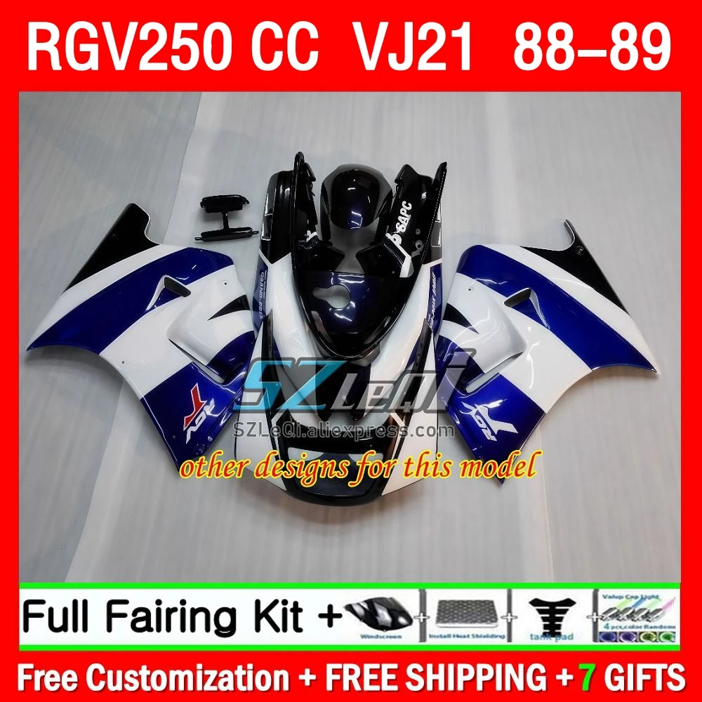هدية لسوزوكي RGV250 SAPC VJ21 VJ 21 هيكل السيارة 61Q1.55 RGVT-250 RGV 250 CC RGV-250 RGVT250 1988 1989 أزرق أبيض 88 89 جسم