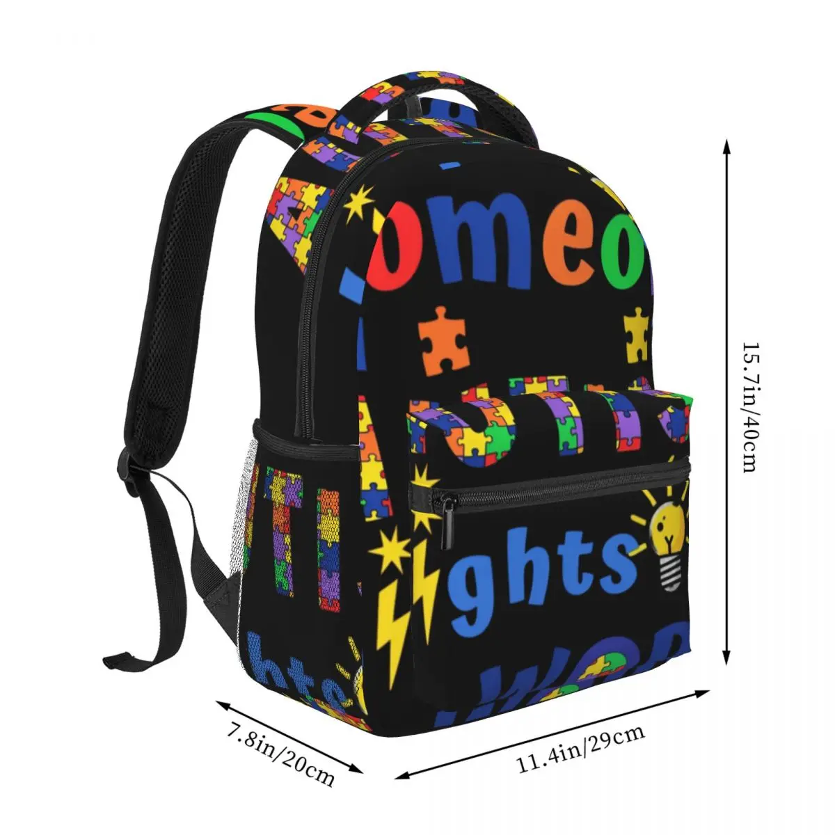 Magic Cute Student Backpack Center Autism Puzzle Quote Autism Awareness Rainbow Multicolor Work Daypack for Teachers Nurses Gift