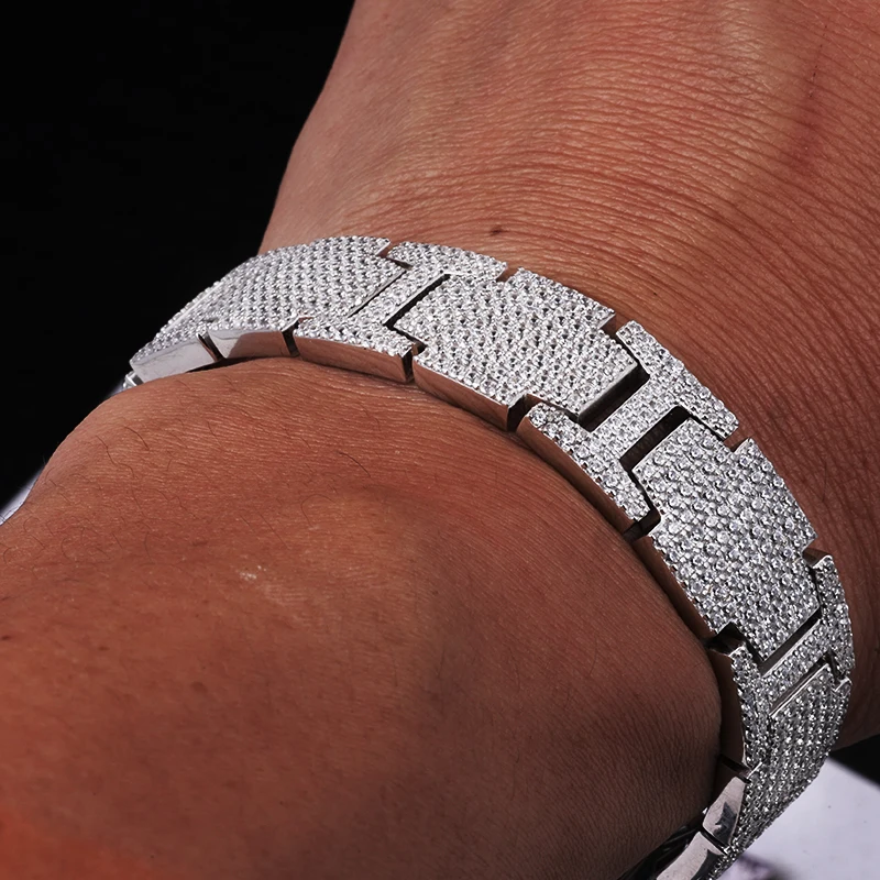 Tuhe alta qualidade unissex vvs1 d cor moissanite relógio corrente cubana pulseira s925 prata para homens hip hop jóias