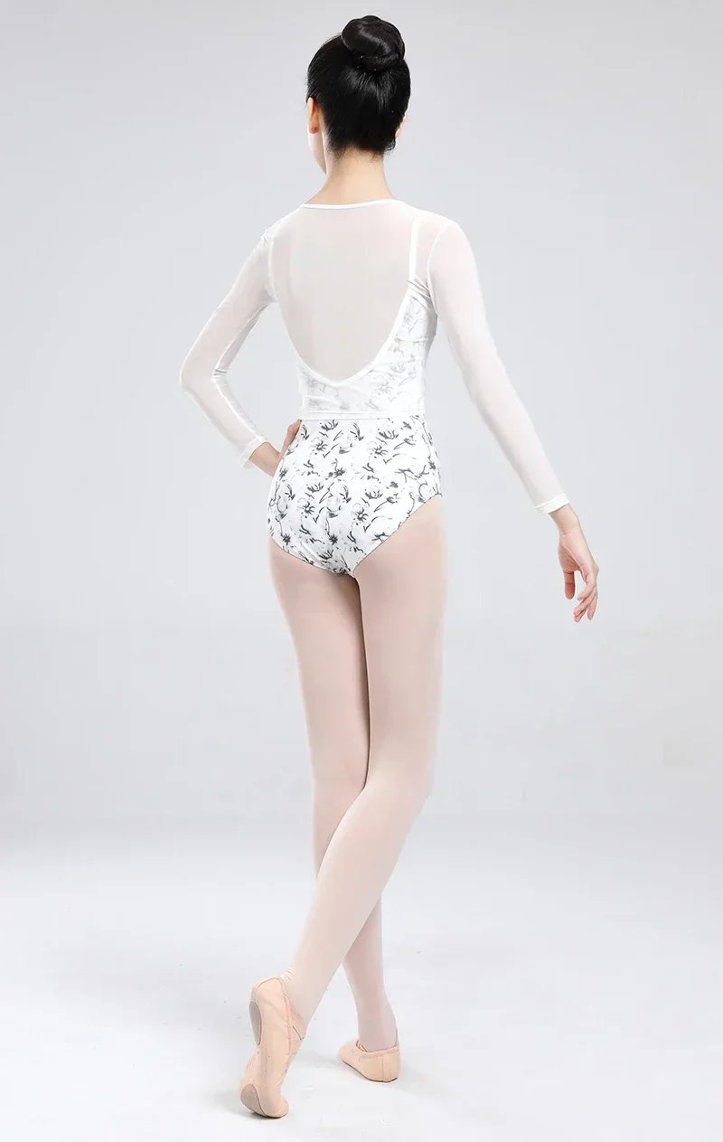 

Купальник для балета и танцев для взрослых с белым принтом, повседневный тренировочный жилет для командной гимнастики, танцевальная одежда, женский элегантный балетный купальник