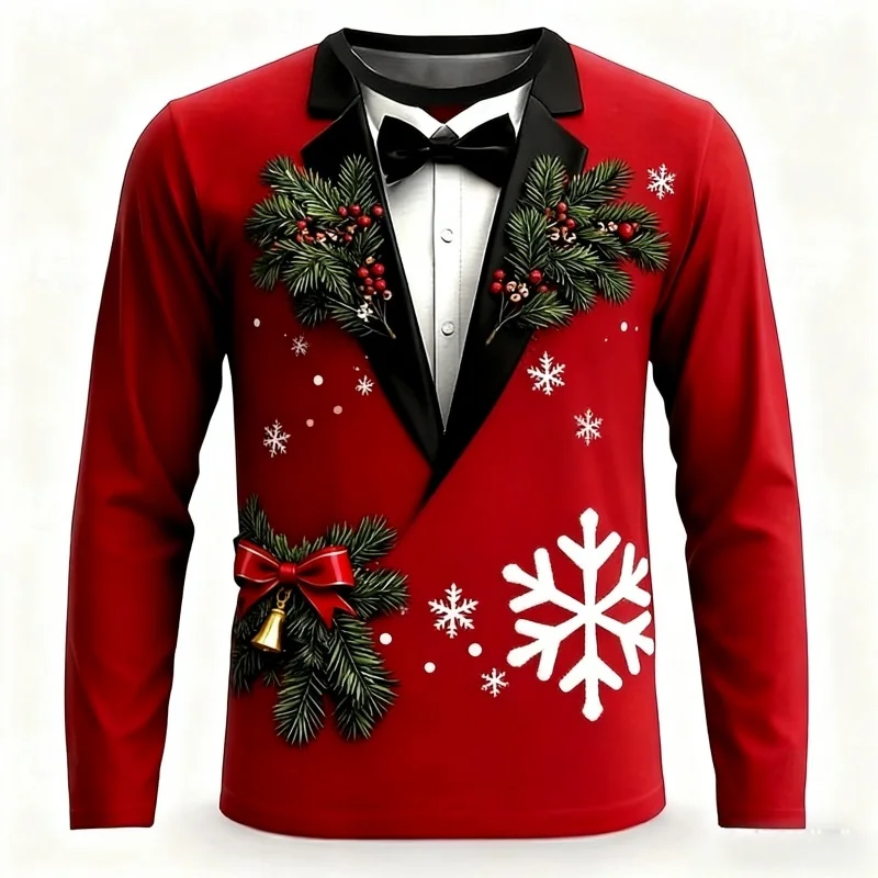 

Christmas-themed Men's Crew Neck Long Sleeve Comfortable Sweatshirt Stylish Long Sleeve T-Shirt 3D Christmas Bell Print Top