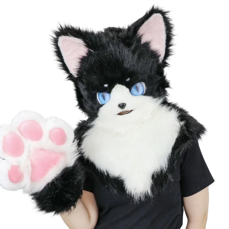 Anime Fursuit Furry Fox Cats Headwear Paws Mask Tail Shoes Animal Halloween Set Cosplay Costumes