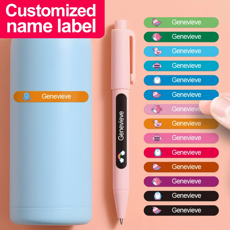 Custom Waterproof Name Stickers for Kids School Supplies - Colorful Personalized Labels for Water Bottles, Eco-Friendly Adhesive