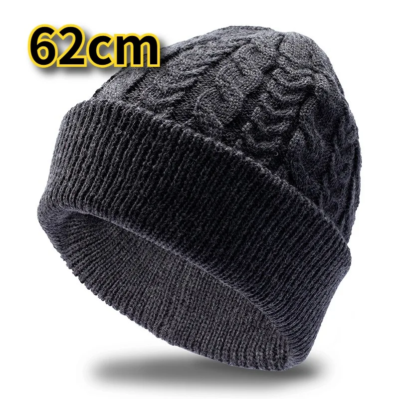 Gorro de punto de talla grande para hombre y mujer, gorros gruesos y cálidos para esquiar al aire libre, Protector de orejas, gorro para el frío, Jersey informal, invierno, 62cm