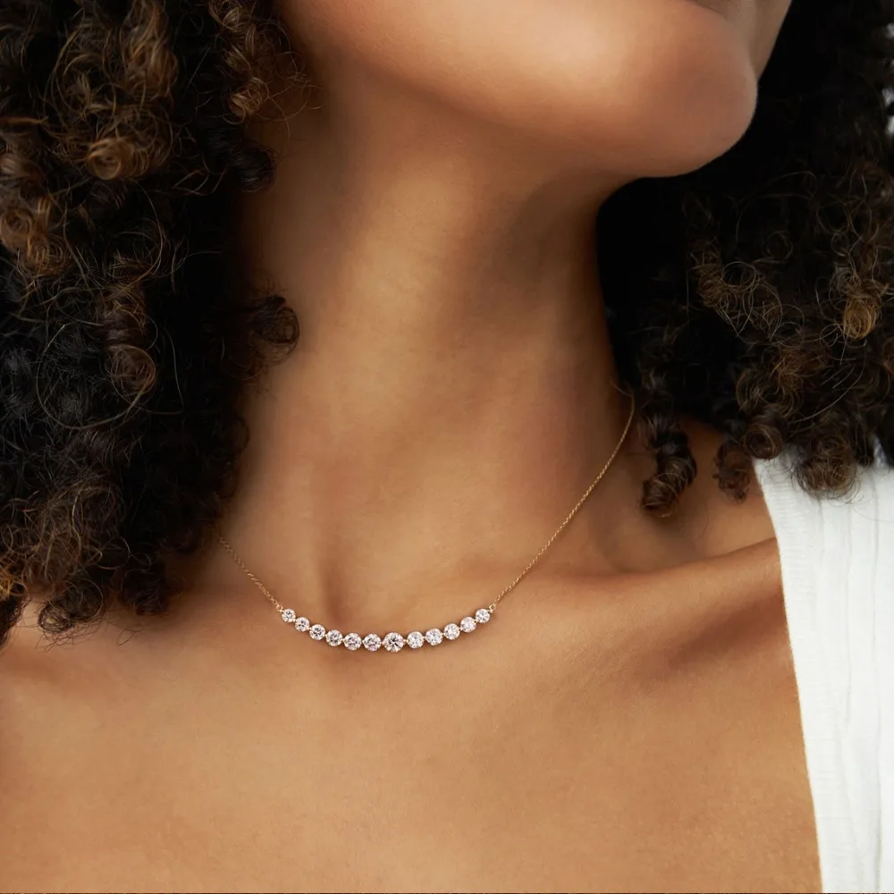 Smile Shape Moissanite Pendant Necklace for Women 925 Sterling Silver Graduated Size Diamond  Curved Bar Tennis Necklace Jewelry