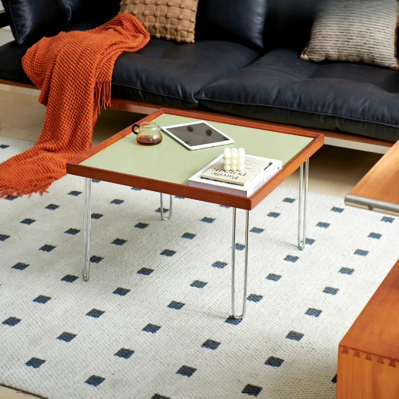

Coffee table stainless steel legs, designer color mix and match medium and ancient style square coffee table