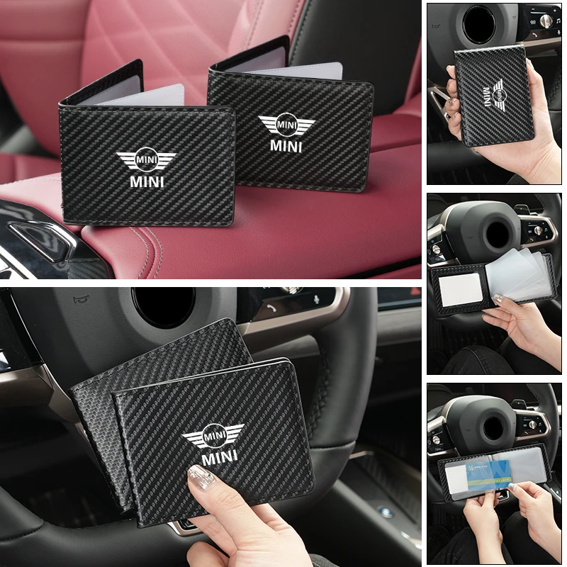 Carbon Fiber ID Card Holder License Bag For MINI WORKS Cooper F55 F56 R60 R59 R58 R57 R56 R55 R53 R52 R50 One JCW Clubman