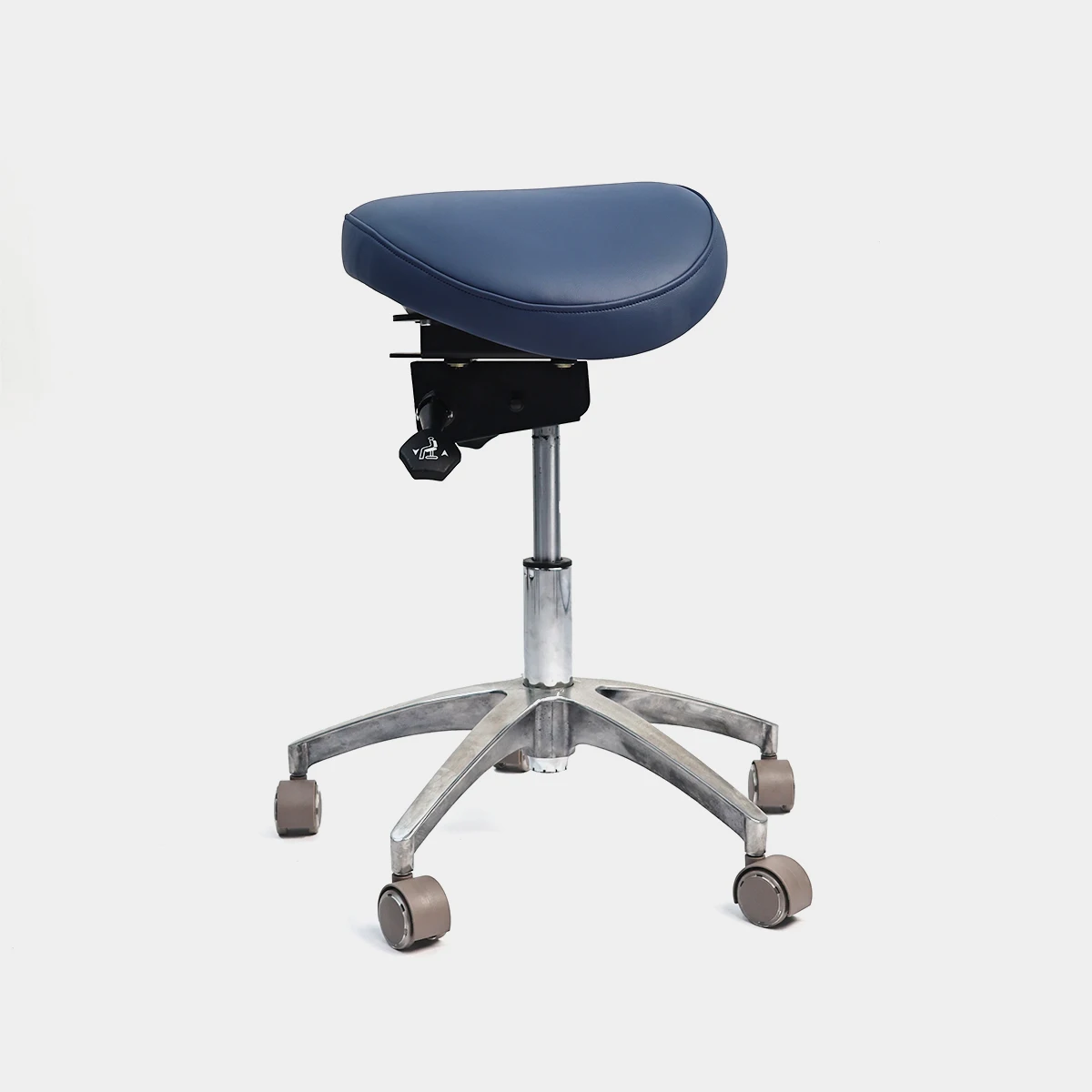 Dark Blue Saddle Stool, Height Adjustable Ergonomic Split Seat Dentist Chair with Wheels