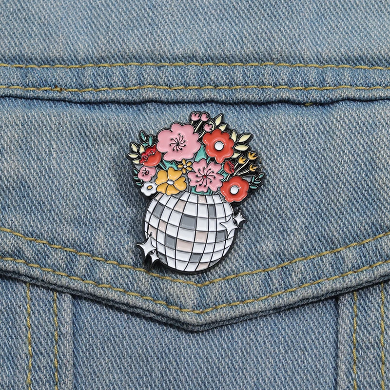 زهرة ديسكو الساطع الكرة المينا دبابيس باقة مخصصة من الزهور الموسيقى دبابيس التلبيب شارات مجوهرات هدية لمحبي الأصدقاء