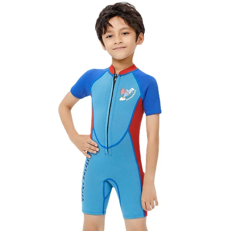 

2.5MM Neoprene Wetsuits Kids Swimwears Diving Suits Short Sleeves Boys Girls Surfing Children Rash Guards Snorkel One Pieces