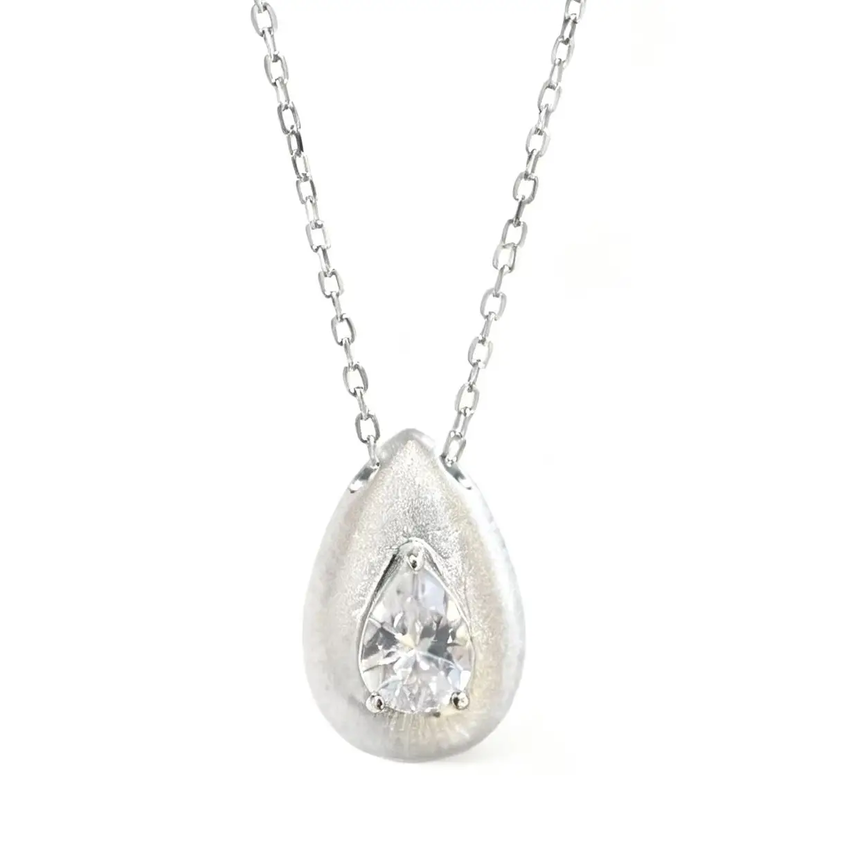 

Thick Rhodium Plated 925 Sterling Silver Jewelry Exquisite Matte - finish Teardrop Imitation diamond Necklace-Premium Quality