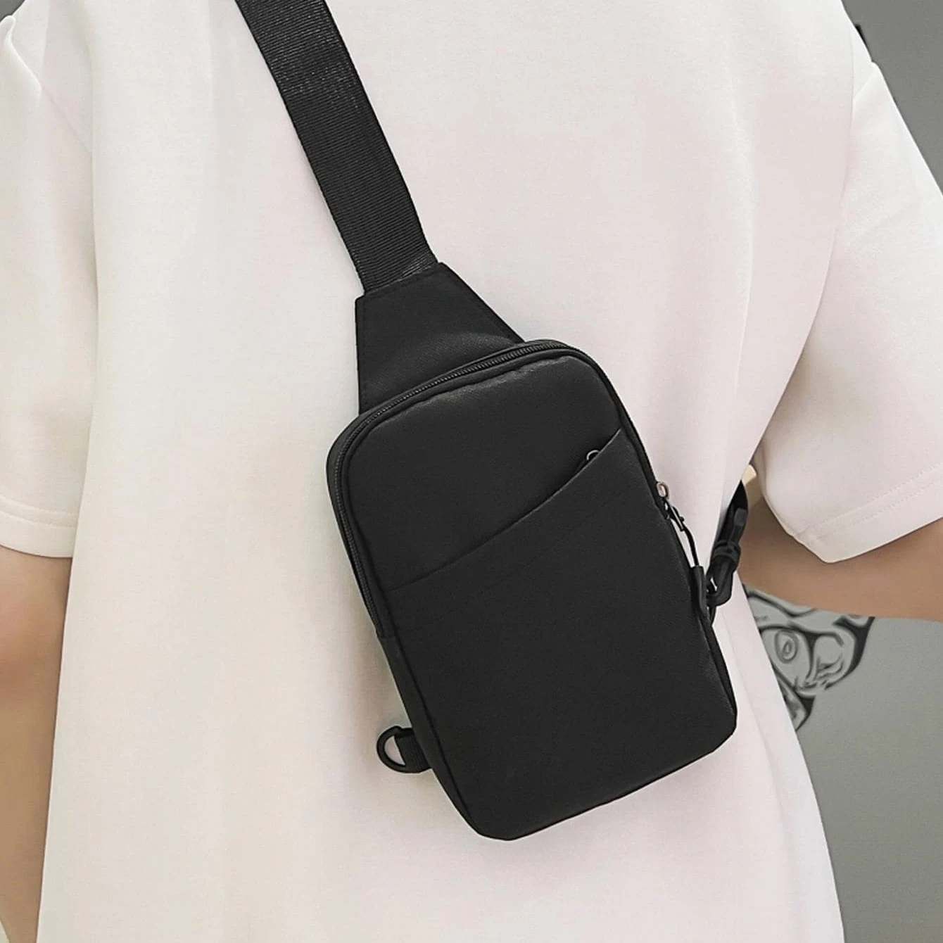 Mini Minimalist Sling Bag Black Messenger Bag Fashion Shoulder Bag Casual Chest Bag Backpack Variable Waist Bag Mobile Phone Bag