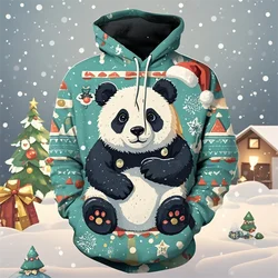 Fashion Christmas Panda Graphic 3D Printed Hoodies For Men Clothes Cute Casual Hooded Pullovers Women Y2k Kids Sweatshirts New