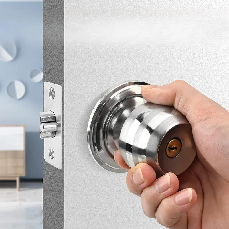 Stainless Steel Spherical Wooden Door Lock Bathroom Toilet Toilet Door Lock Room Door Lock Home Improvement