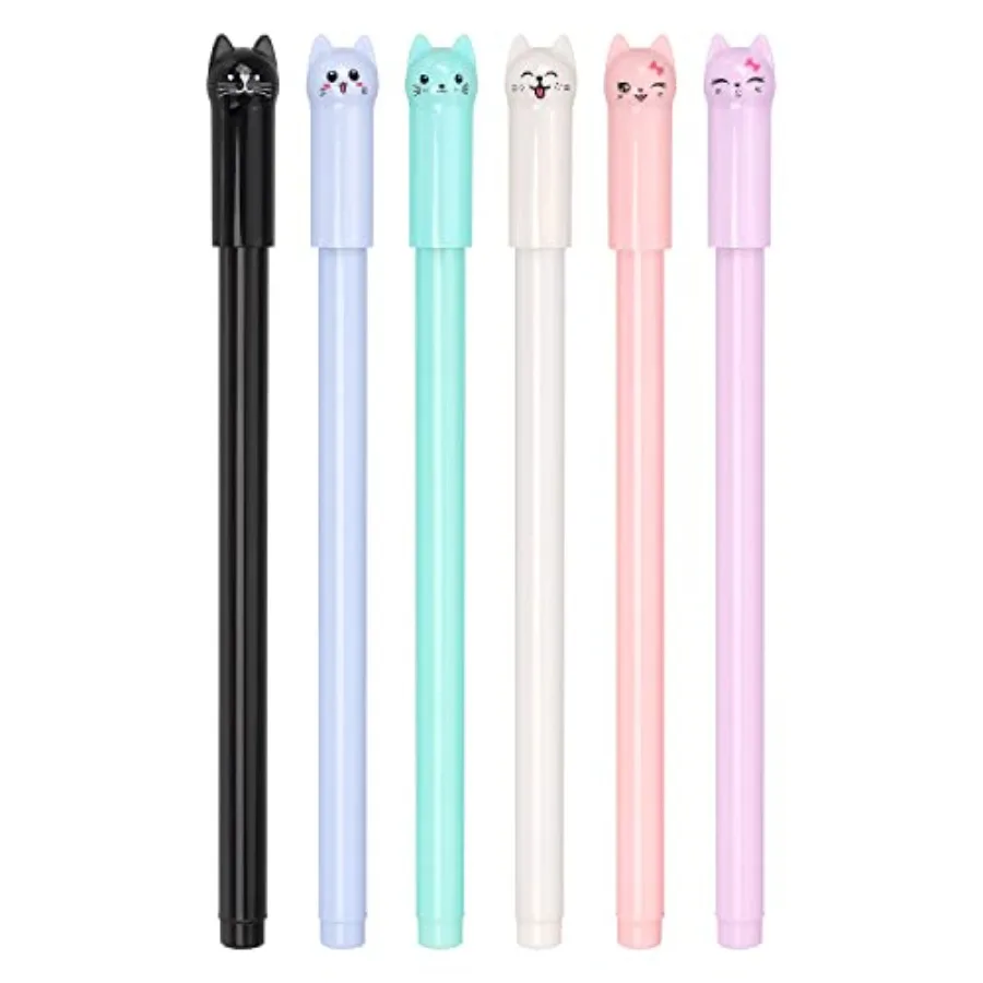 

6 Pack Colorful Cat Pens Kawaii Gel Pens 0.5mm Black Ink Ballpoint Pens for School Supplies