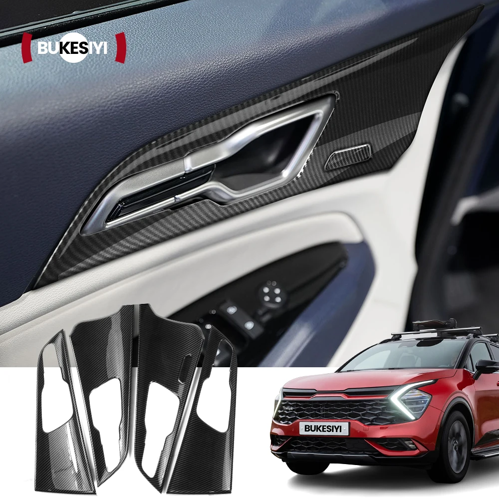 

For Kia Sportage NQ5 5 2022 2023 2024 4pcs Car Inner Door Handle Frame Cover Carbon Fiber Sticker Interior Door Bowl Trim