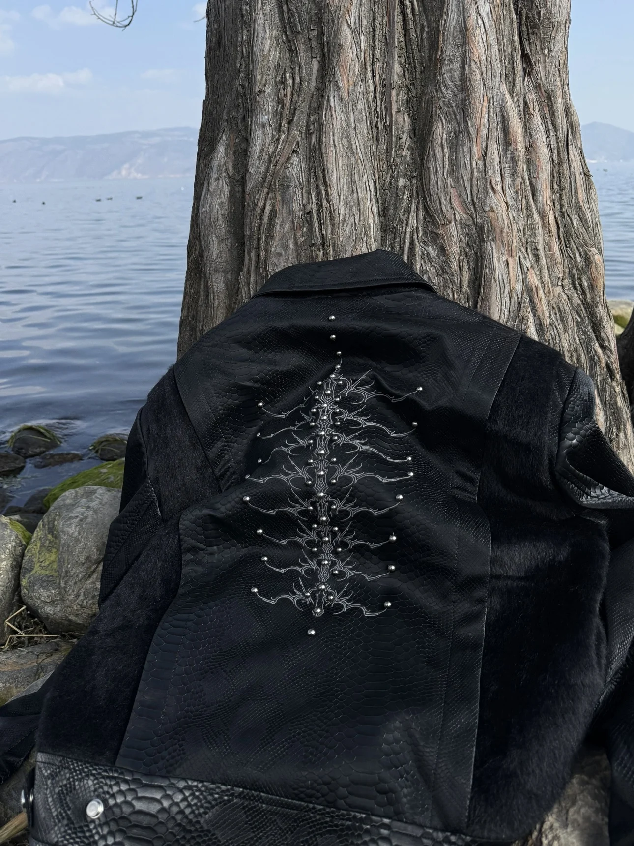 الشارع Sle الأفعى العمود الفقري مسمار التطريز تصميم بولي Leather الجلود Jaet الرجال النساء الخريف الشتاء Faion الراقية المشاعر معطف علوي #5