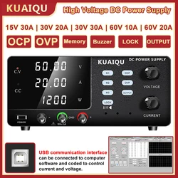 KUAIQU High-Voltage Lab DC Motor Driver Testing Power Supply 12V 24V 36V 48V Adjustable Stabilizer Source USB Port OCP OVP Aging