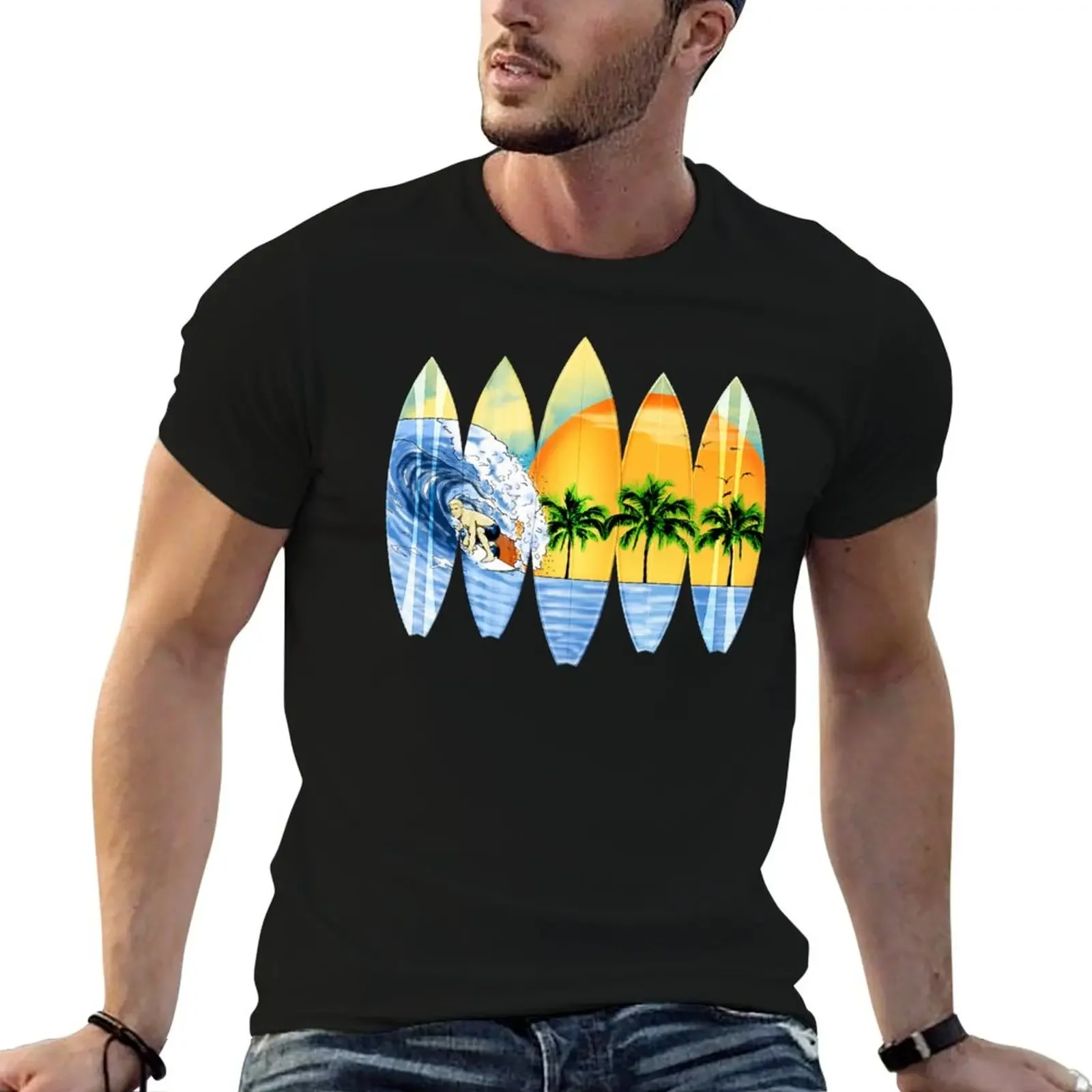 Surfer And Surfboards T-Shirt graphic t shirts man t shirt boys whites black t shirts for men