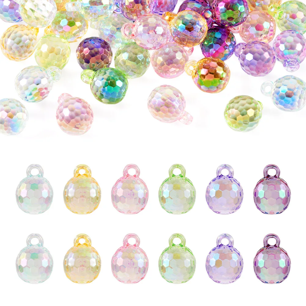 

36Pcs Transparent Acrylic Faceted Ball Shaped Pendants Disco Round Ball Charms Mixed Color for Jewelry Making DIY Craft Supplies