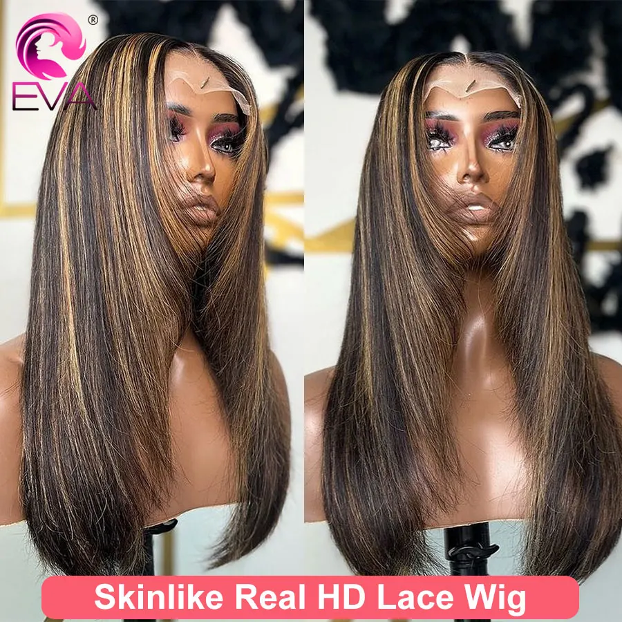 Highlights Human Hair Wigs Layered Cut HD Lace Closure Wigs 5x5/6x6/7x7 Straight Glueless Wigs Pre Plucked HD Lace Melt Skins