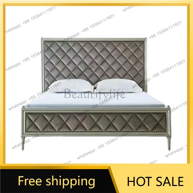 Zj. American rural solid wood bed modern simple master bedroom double bed engraving fabric