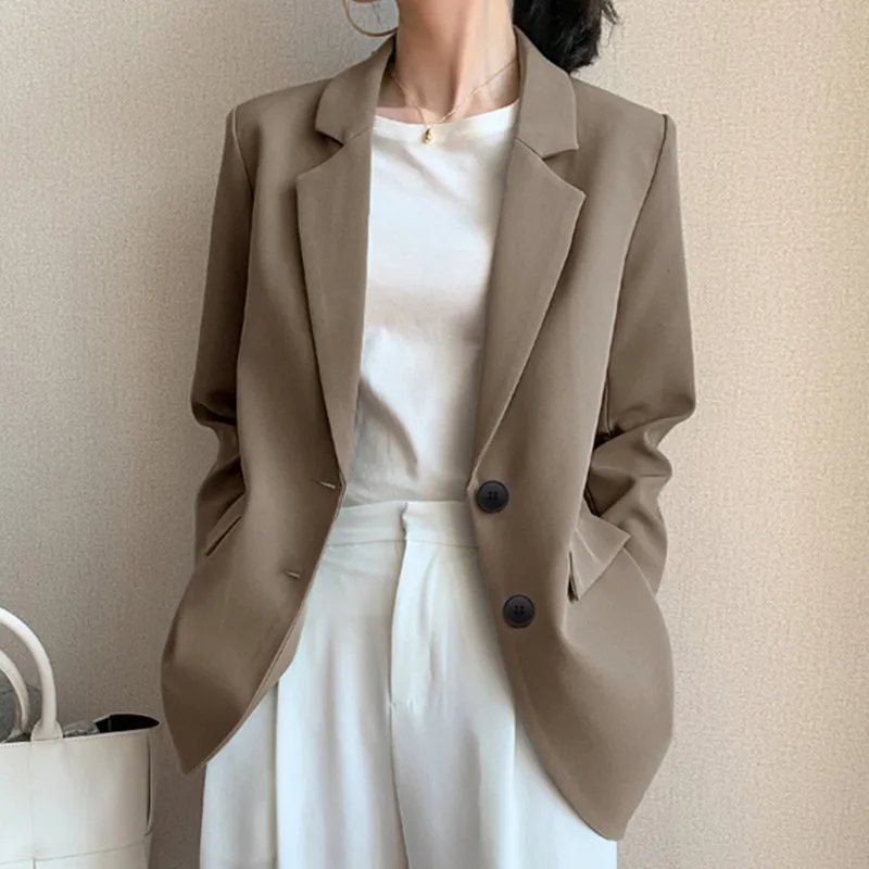 

Women Long Sleeve Office Lady Blazers Autumn Winter Solid Casual Single Breasted Chic Notched Blazer Ladies Jackets Clothes
