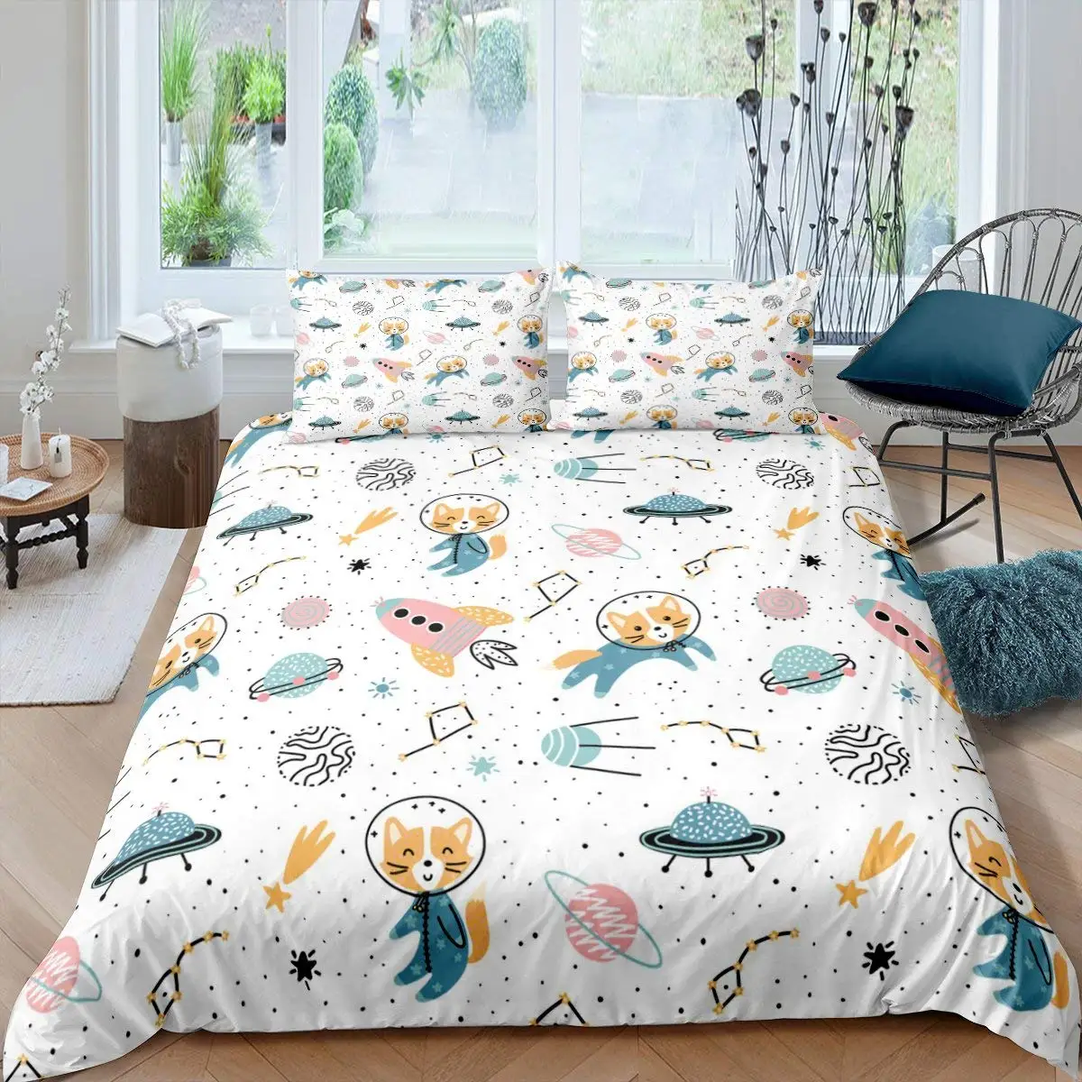 Imagem -04 - Rocket Duvet Cover Conjunto King Size Spaceship Bedding Conjunto Twin Microfiber Outer Space Galaxy Stars Planet Cartoon Estilo Quilt Cover