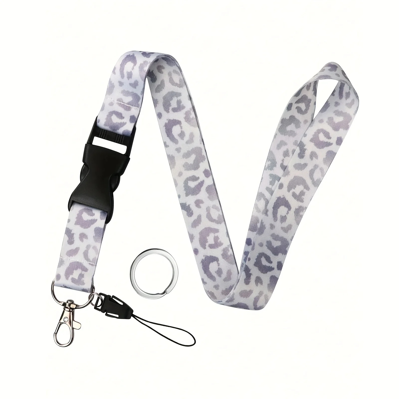Black&White Leopard Phone Teacher Lanyard Id Badge Card Holder Badge Reel Neck Strap for Keys Keychain Credit Card Key Ring