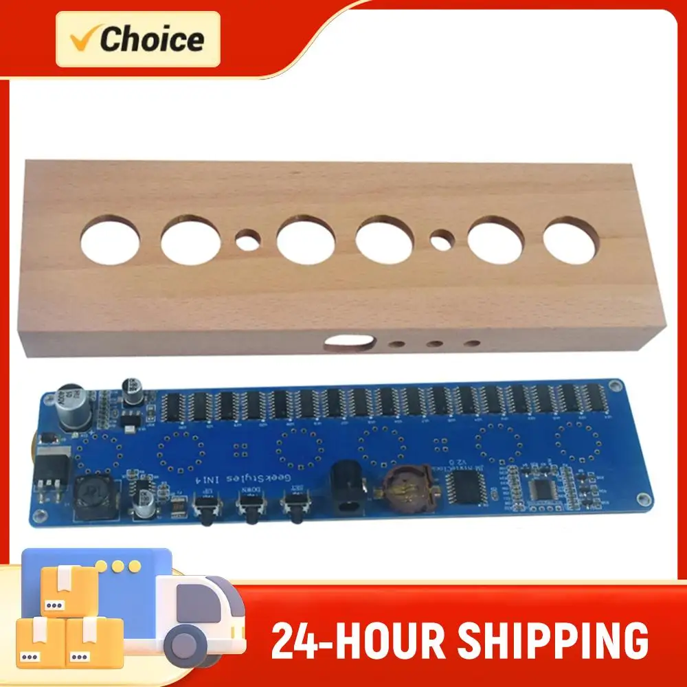 

Набор для сборки часов IN14 Glow Tube с корпусом из бука, цифровые LED-часы с лампами Nixie, электронный DIY-набор, 12В 1А для экспериментов