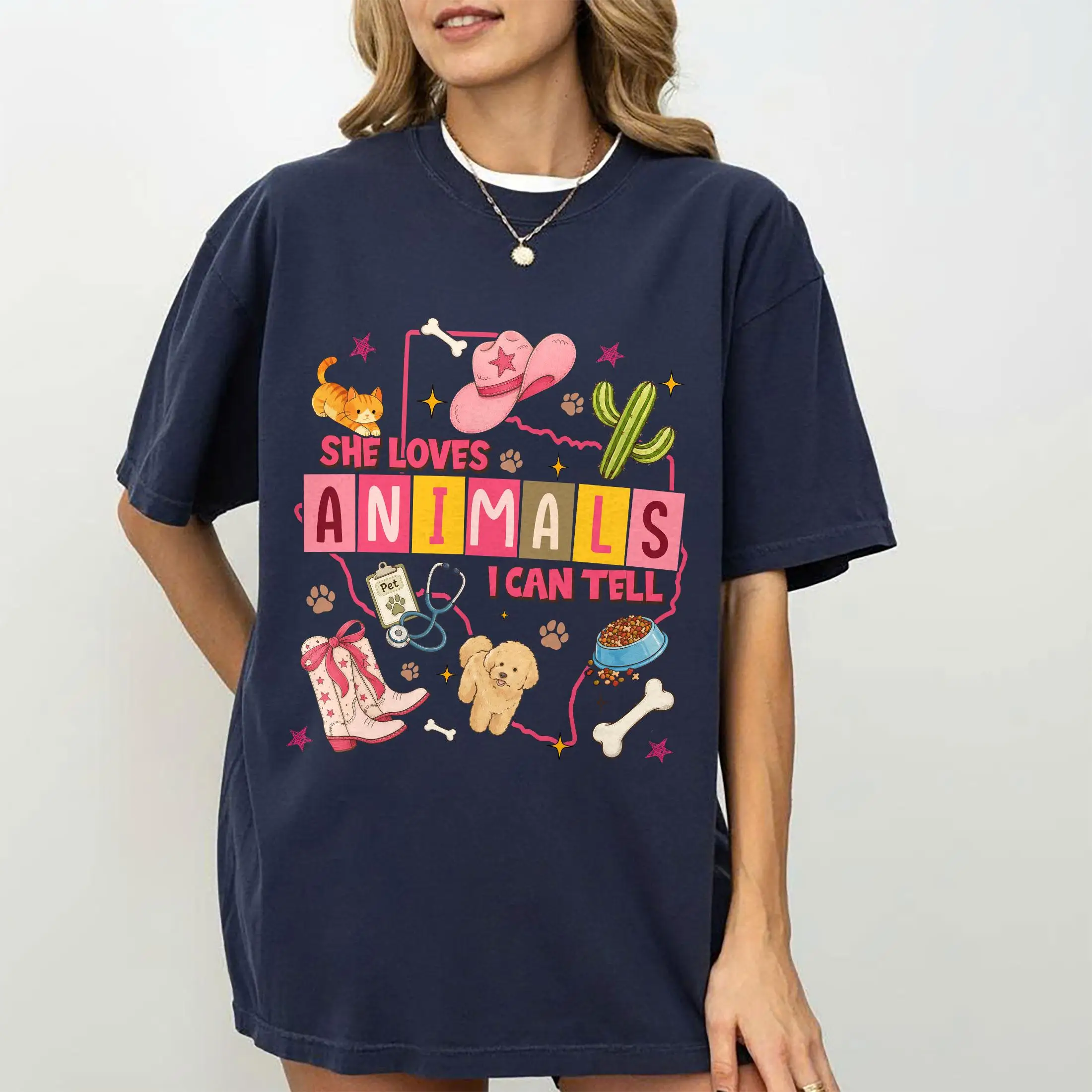 She Loves Animals I Can Tell Shirt, Western Vet Tech TShirt, Gift for Veterinarian, Animal Lover Tee, Vet Tech Week Shirt