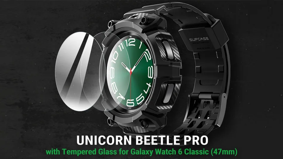 SUPCASE For Samsung Galaxy Watch 6 Classic Case 47mm 2023 UB Pro Rugged Protective Case with Strap Bands & 2Pcs Screen Protector