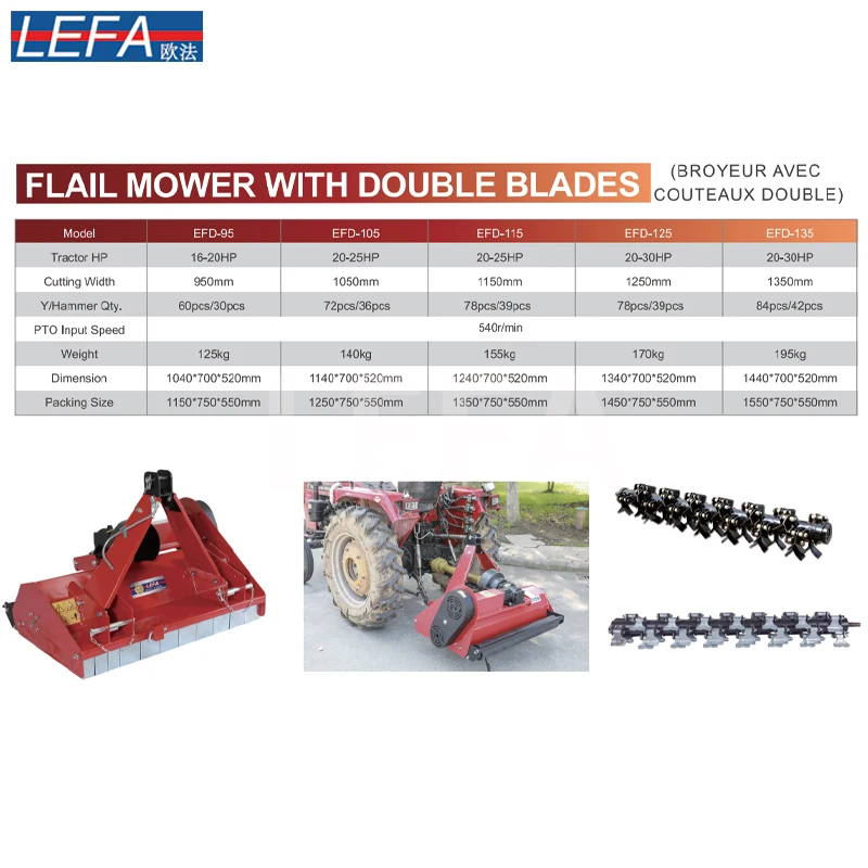 Lefa Factory Direct Sales Pto Flail Mower Tractors Hydraulic 3 Point Flail Mower Pto Hammer