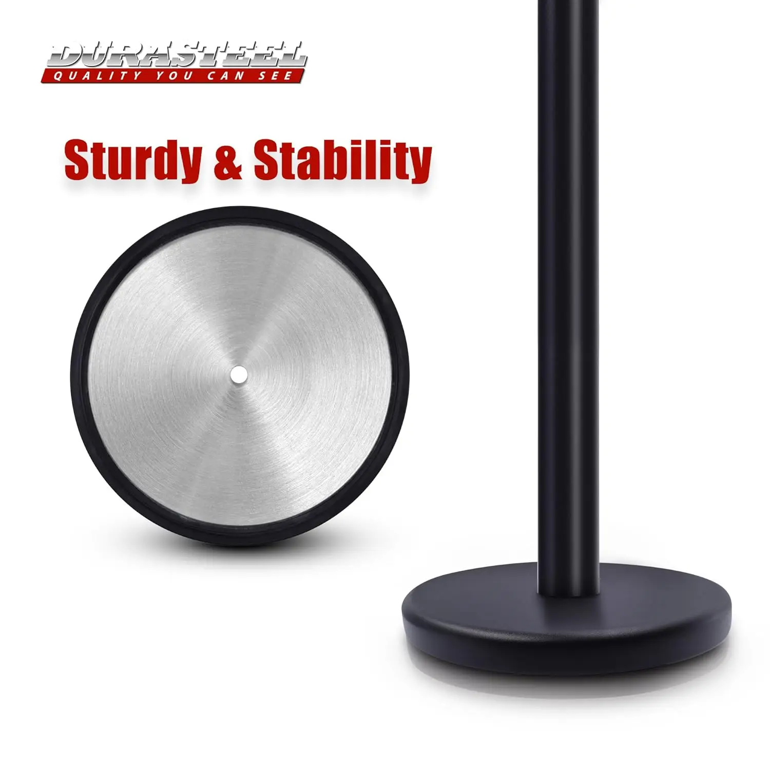 DuraSteel-Stanchion de Control de multitudes para trabajo pesado, acero de primera calidad, negro, 6,5 pies, cinturón retráctil negro, barrera de seguridad