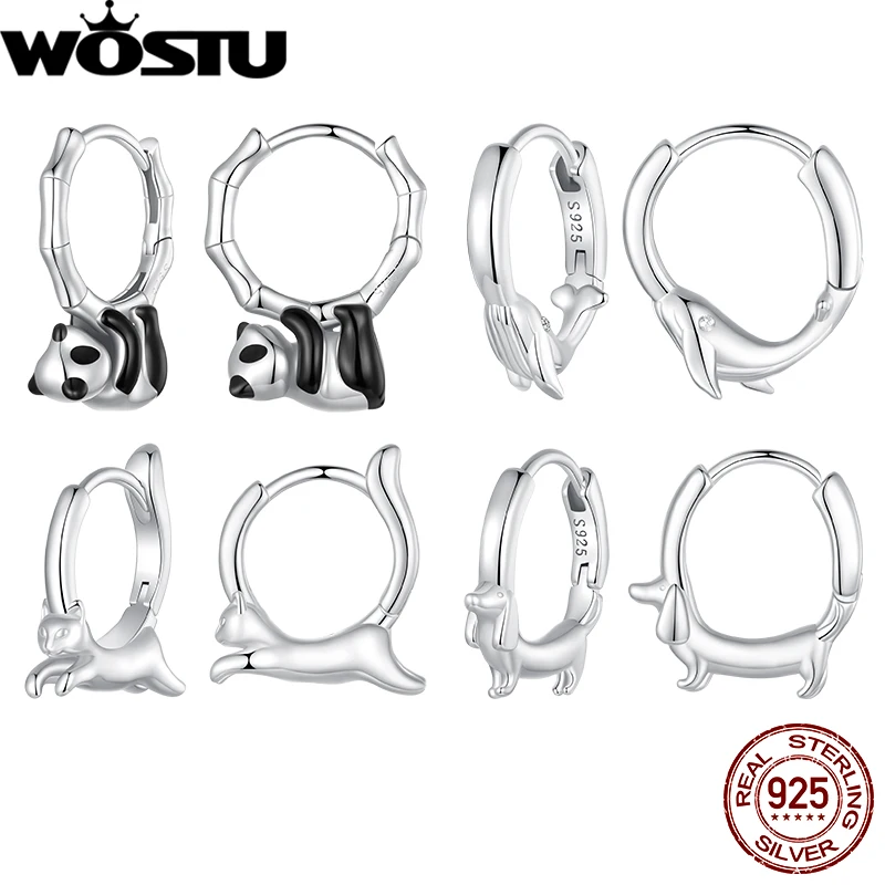 

WOSTU Original 925 Sterling Silver Panda Dachshund Earring Buckles Whale Kitten Earring Buckle for Women Party Gift Fine Jewelry