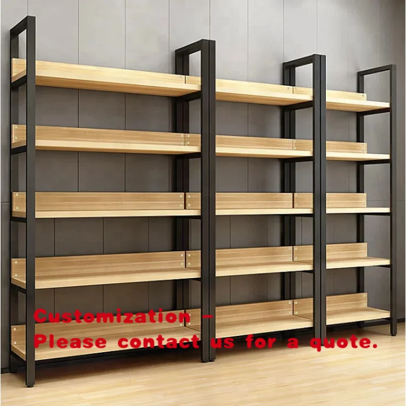 custom.Hot Sale Store Display Rack Shelves Single Sided Wooden Supermarket Shelves Metal Wood Display Racks Gondola Shop She