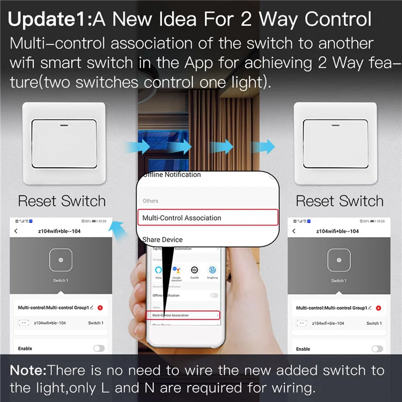 AS95-2X DIY Wifi Smart Light Switch 4 Gang 1/2 Way Module Smart Life/Tuya App Wireless Remote Control Work With Alexa Home