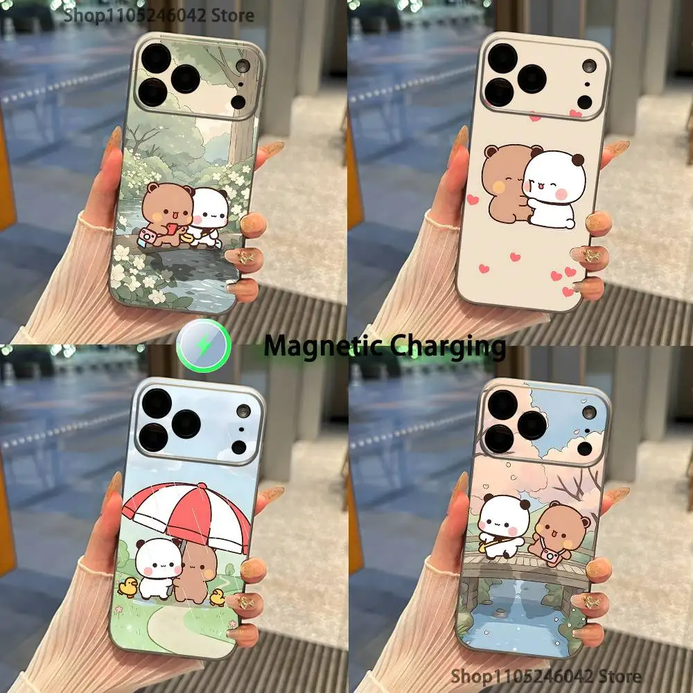 Cute BuBu DuDu For iPhone 17,16,15,14,13,12,11,Pro,Max,Plus Magnetic Wireless Charging Transparent gray Phone Case