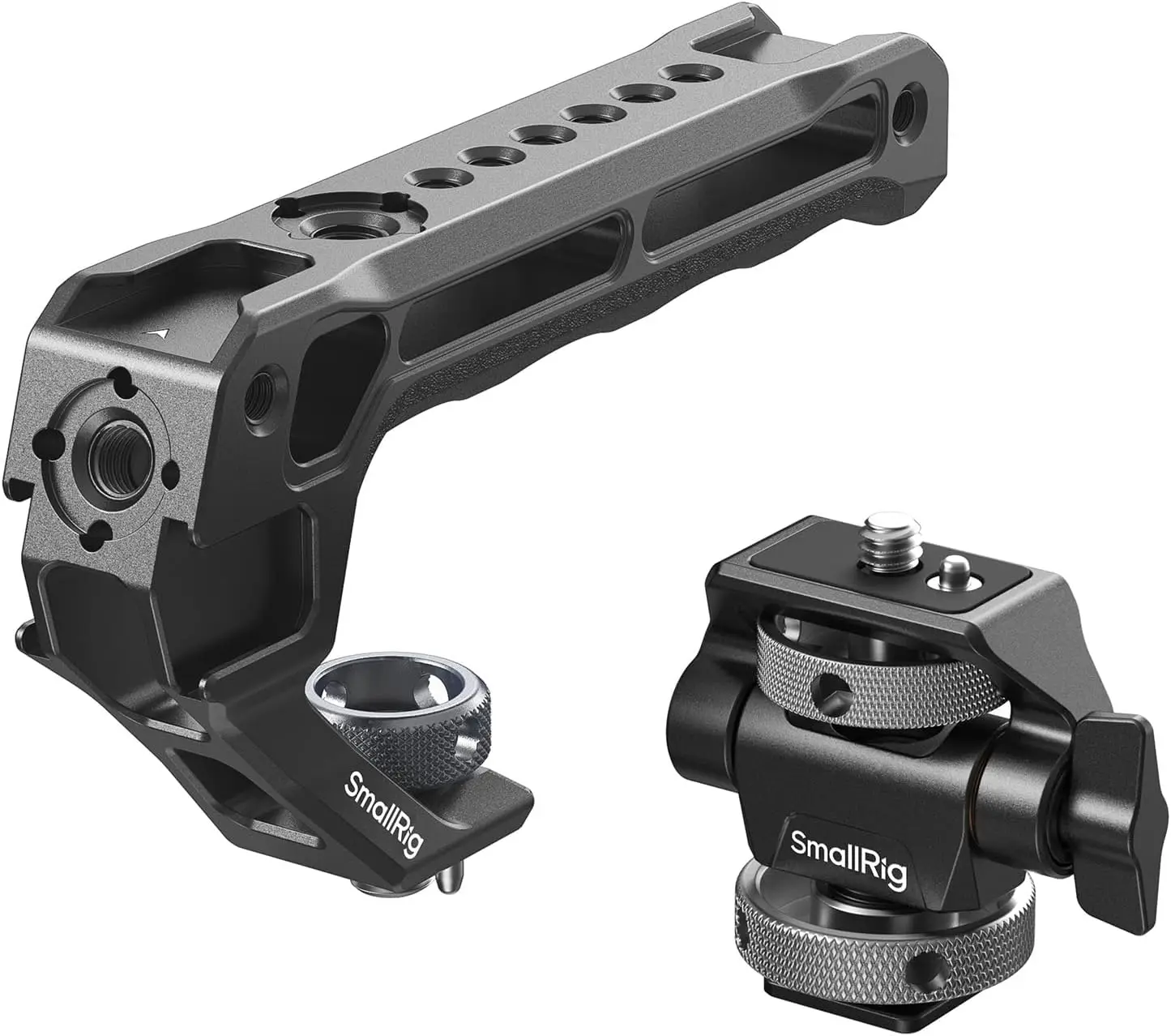 Top Handle with Monitor Mount Kit, 3/8"-16 Holes for ARRI, 5 Cold Shoe, 360 Swivel & 180 Tilt Adjustable Holder