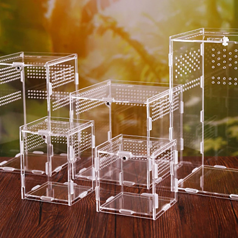 Acrylic Transparent Reptile Terrarium Breeding Box Turtle Cage Nano Arboreal Tarantula Enclosure Dearded Dragon Reptiles Habitat