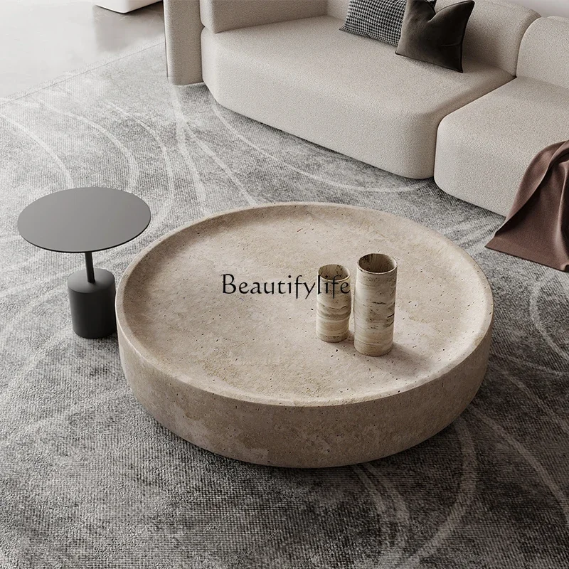 

LJY*Italian minimalist style round design sense high sense coffee table cave stone