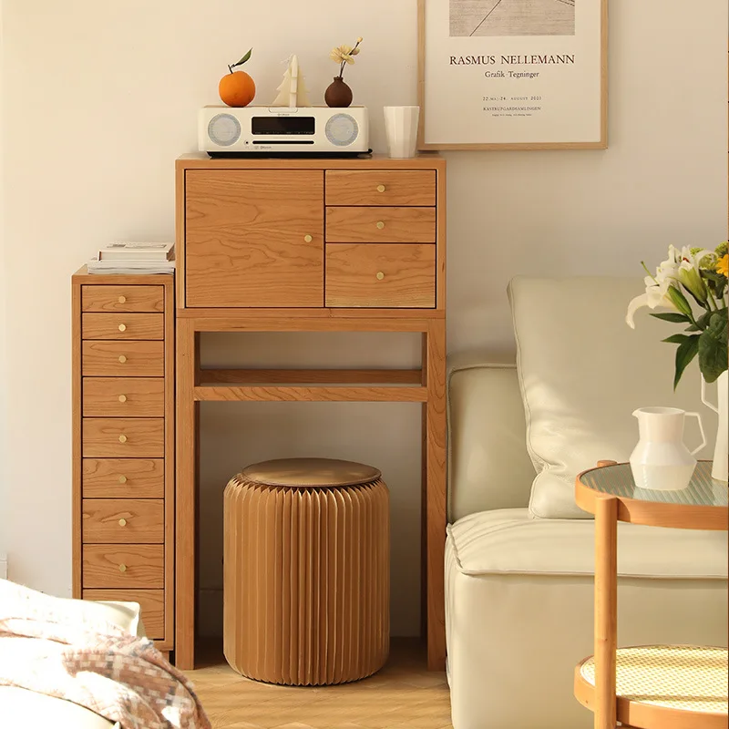 Combination corner cabinet, Japanese-style multi-functional solid wood locker, simple storage cherry wood porch cabinet
