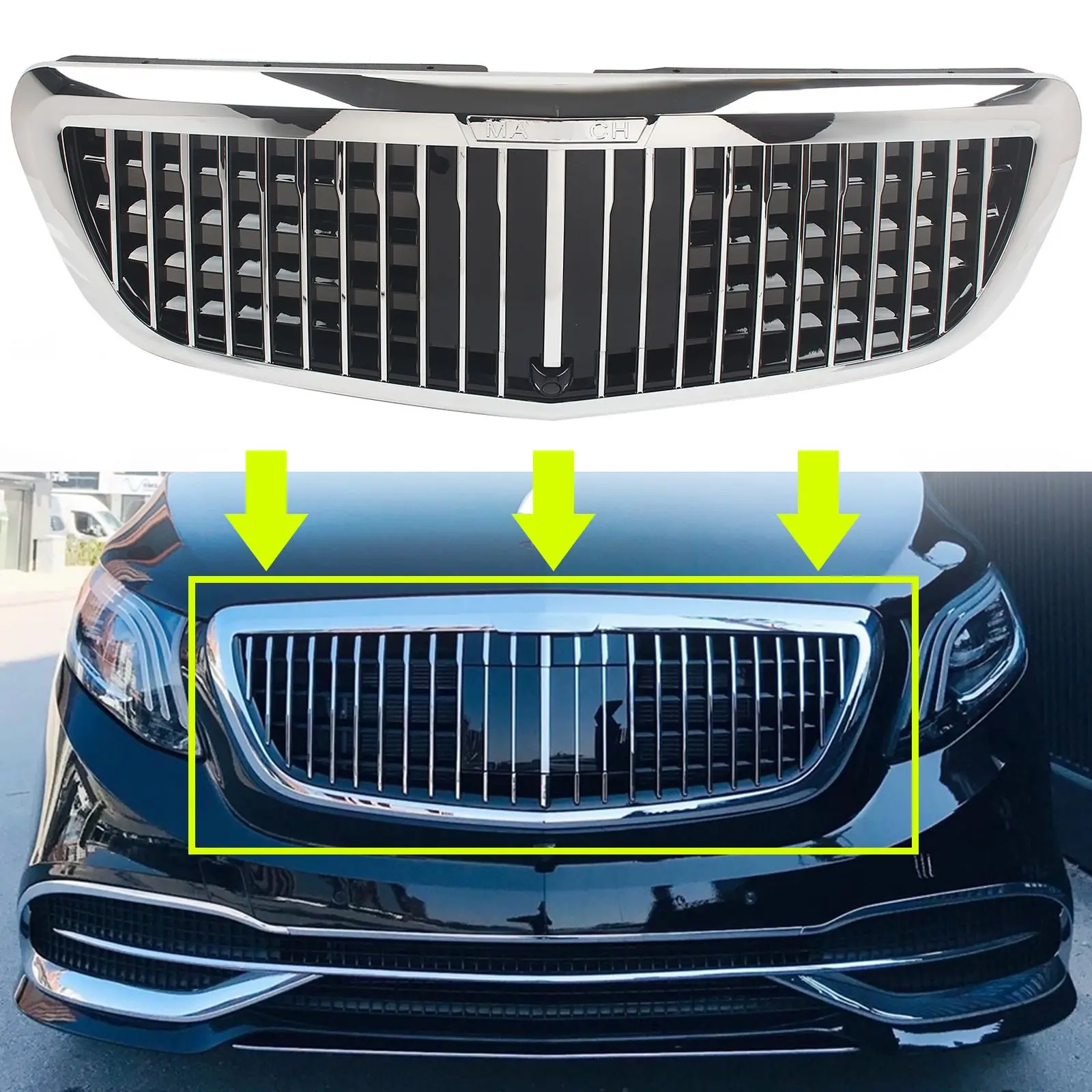 Chrome Car Front Bumper Grille With Camera Hole Radiator Hood Grill For Mercedes-Benz W447 Vito/Metris MAYBACH 2016+