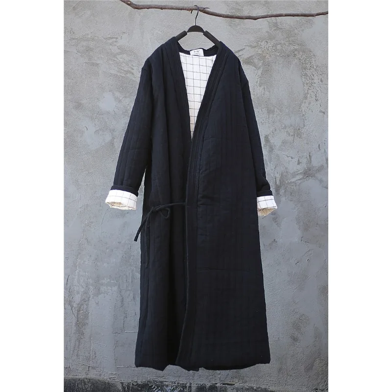 Winter Women Long Cotton Coat Vintage Parkas Loose Cardigan Robe Long Sleeve Lace-up Solid Warm Black Red Winter Clothes New